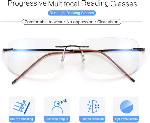 Vista 3 de Anteojos de lectura progresivos multienfoque sin montura con bloqueo de luz azul, sin línea, multifocales, lectores de computadora para mujeres