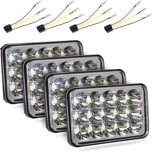 Vista 10 de Faros delanteros LED rectangulares de 4 x 6 pulgadas, 2 piezas con enchufe H4 – Compatible con Peterbilt, Kenworth, Freightliner, Ford Probe, Chevy