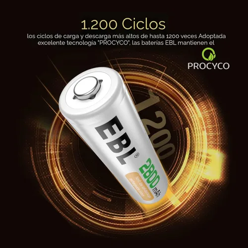Vista 5 de EBL Paquete de 4 baterías AA recargables, batería doble A precargada de 2800 mAh y cargador de batería AA AAA con enchufe de pared plegable