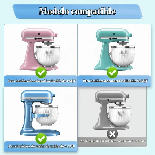 Vista 5 de Accesorio para máquina de helados de 2 cuartos para batidoras KitchenAid, se adapta a 4.5 cuartos de galón, 5 cuartos de galón/6 cuartos de galón