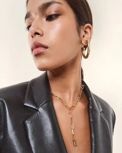 Vista 3 de Hey Harper Boss Babe - Collar de cadena de clip de papel, collar de eslabones de acero inoxidable impermeable, collar de oro para mujer, Acero