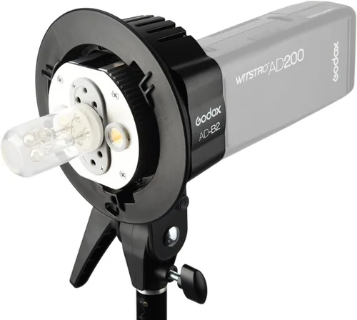Vista 3 de Godox AD-B2 Dual Power Twin Head Bowens Mount para instalar 2 Godox AD200Pro II o AD200 Pro Pocket Flash o Flashpoint eVOLV 200 TTL Modular Strobe
