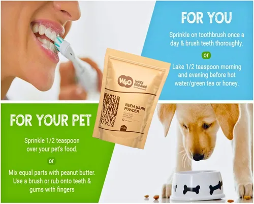 Vista 7 de Way4Organic Polvo de corteza de neem de 16 onzas (1 libra), soporte dental y digestivo, polvo de dientes, totalmente natural