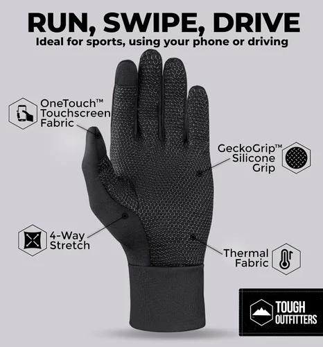 Vista 5 de Tough Outdoors Touch Screen Running Gloves - Winter Glove Liners for Texting, Sports & Exercise - Lightweight Cold Weather Thermal Gloves