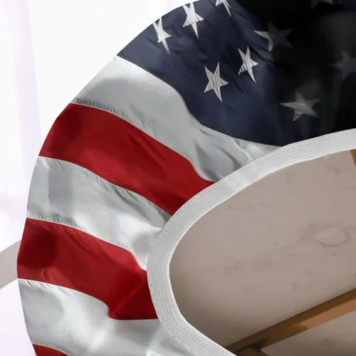 Vista 3 de Manteles Ovalados Ajustables del 4 de Julio, Cubiertas de Mesa con Borde Elástico de Águila Calva Americana sobre Bandera, Se Ajusta a Mesas