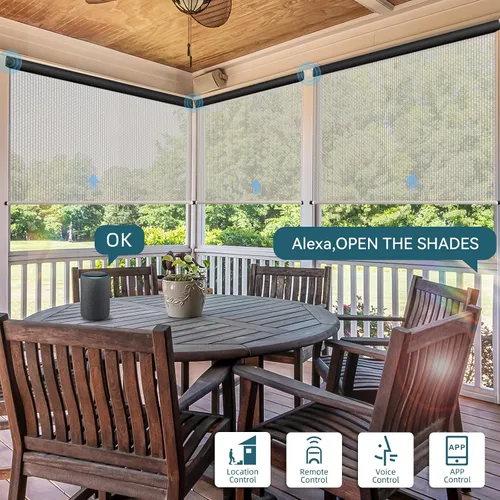 Vista 2 de Persianas enrollables motorizadas para exteriores, persianas enrollables para patio, funciona con Alexa, Google Homekit, Apple Homekit, parasol