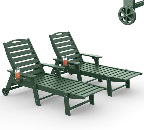Vista 40 de Tumbona al aire libre, silla de descanso al aire libre con textura de madera, respaldo ajustable de 5 posiciones, silla de salón de polietileno
