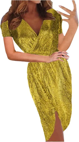 Vista 2 de Vestidos formales para mujer, Fiesta Noche, Vestido Brillante Cuello en V, Elegantes Vestidos Fiesta Baile divididos