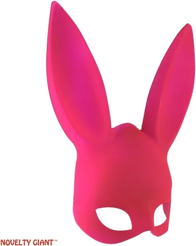 Vista 2 de NOVELTY GIANT WWW.NOVELTYGIANT.COM Conjunto de media máscara de conejo sexy de lujo para adultos con cola Rosado