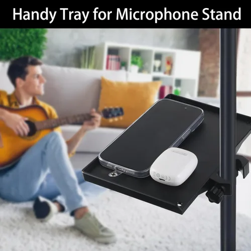 Vista 5 de Bandeja de soporte para micrófono, abrazadera de plástico en soporte firme para bandeja de estante, soporte de micrófono ajustable con capacidad