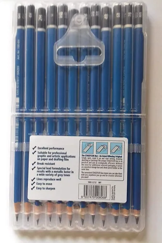 Vista 6 de Juego de Lápices Staedtler Mars Lumograph – 12 Lápices de Dibujo de Grafito Premium (6H-8B) con Sacapuntas y Borrador Sin Polvo – Kit Profesional