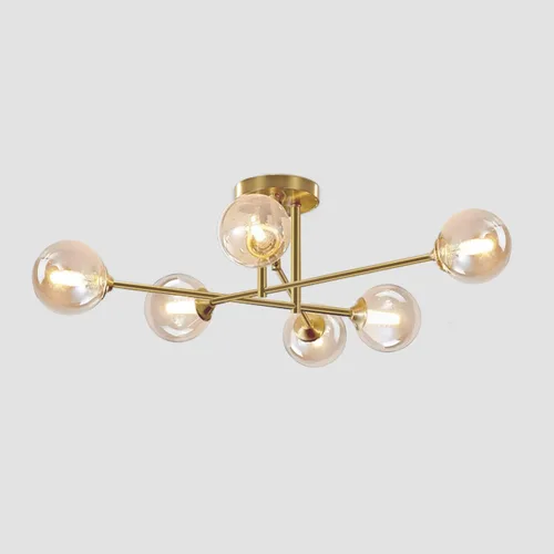Vista 13 de Moderna Lámpara de Techo de 6 Luces con Forma de Globo Sputnik de Montaje Empotrado Lámpara de Techo Sputnik de Mediados del Siglo de Metal Dorado