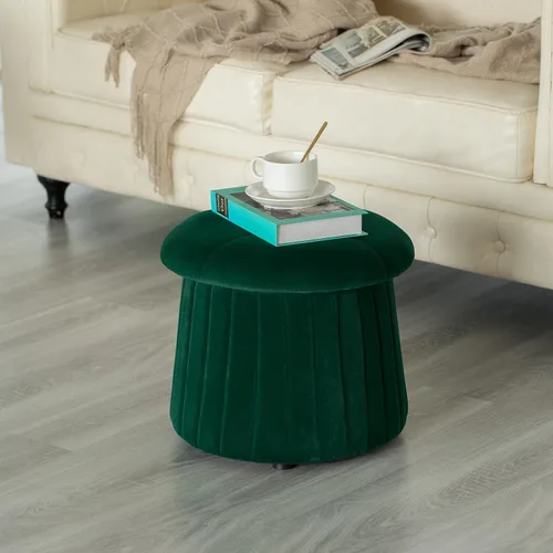 Vista 6 de Moderno baúl otomano de almacenamiento con forma de hongo de terciopelo copetudo, color verde