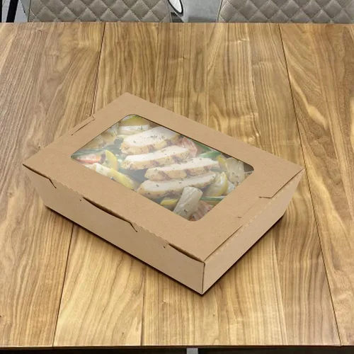 Vista 7 de KEILEOHO Paquete de 60 cajas de papel kraft marrón con ventana transparente, recipientes de alimentos para llevar de 40 onzas, cajas de pastelería