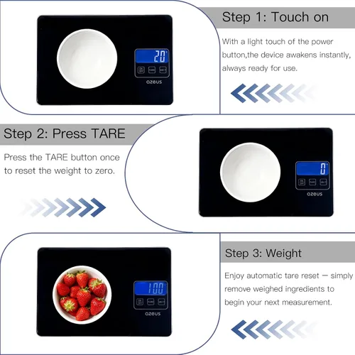 Vista 3 de Báscula de alimentos con recargable por USB, báscula digital de cocina con 6 unidades, alta precisión de capacidad de 11 libras, rango