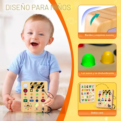 Vista 3 de TINTECUSA Tablero Ocupado con Luz LED, Juguetes Sensoriales de Madera para Niños Pequeños, Juguete Musical Montessori para Avión, Actividades