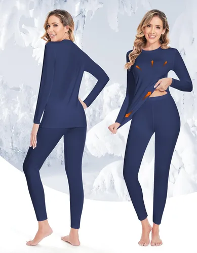 Vista 2 de YADIFEN Conjunto de ropa interior térmica para mujer, pantalones largos para mujer, capa base con forro polar, ropa interior larga, parte superior