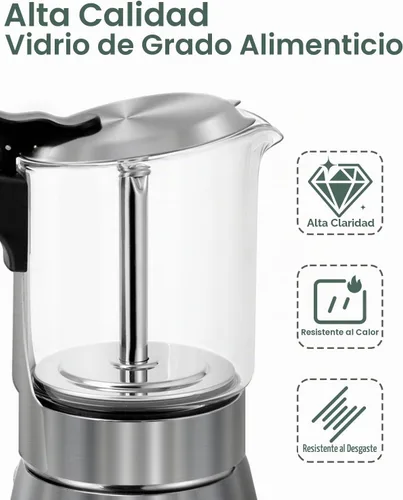 Vista 5 de Grasseed Cafetera Moka de vidrio transparente, cafetera de espresso para estufa con tapa de acero inoxidable cepillado para café italiano - 4