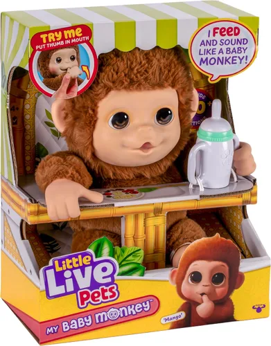 Vista 6 de Little Live Pets My Baby Monkey "Mango" con biberón, juego de animales interactivos y suaves para niños de 4 años en adelante, más de 50 sonidos