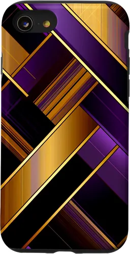 Vista 18 de Púrpura Negro Oro Plaid Patrón A Cuadros Amantes Caso Para iPhone 16