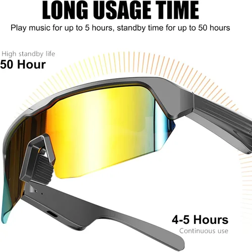 Vista 4 de OBEST - Gafas Bluetooth impermeables para ciclismo y correr Built-in Mic, Voice Assistant, Polarized Lenses,Open-Ear Speakers, UV Protection