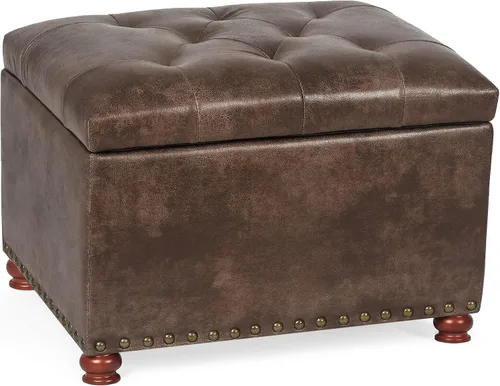 Vista 12 de Adeco Banco otomano de almacenamiento moderno de 24 pulgadas, reposapiés rectangular tapizado de piel sintética para sala de estar y dormitorio