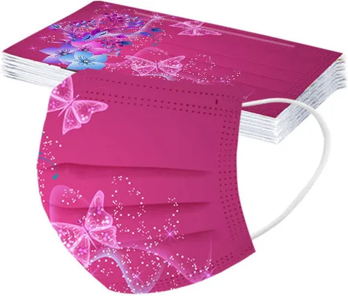 Vista 6 de 50 máscaras faciales desechables para niños y niñas, máscara de fiesta de mariposas, cuidado de la piel, vacaciones, transpirable, gruesa, 3 capas