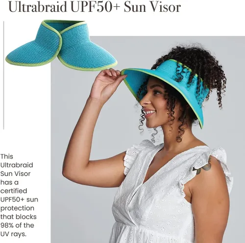 Vista 5 de San Diego Hat Co. Visera ultratrenzada para mujer con cinta y banda para el sudor Aqua Lime