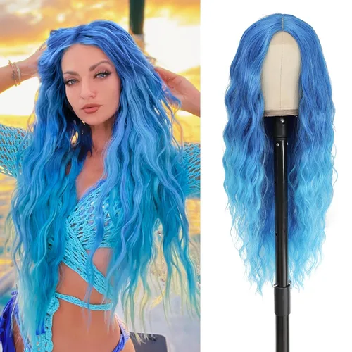 Vista 13 de Peluca larga de cobre para cosplay, peluca sintética de 26 pulgadas, parte media, regalos realistas, pelucas de fiesta para mujeres, uso diario