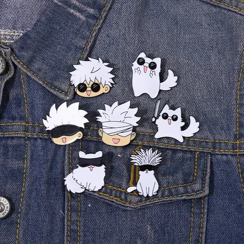 Vista 3 de Broche Jujutsu-Kaisen de 7 piezas, anime Satoru Gojo Cosplay Pin Cosplay accesorio