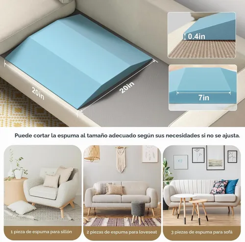 Vista 5 de Soporte de cojín de sofá para asiento caído, 20 x 20 x 2 pulgadas, espuma