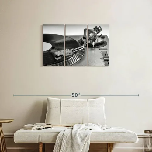 Vista 2 de Elephant Stock BW - Reproductor de discos de vinilo para pared, lienzo horizontal, decoración de pared de sala de estar de 3 piezas, impresión
