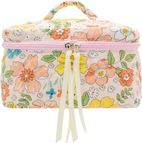 Vista 6 de PAZIMIIK - Bolsa de maquillaje de algodón para mujer, grande, acolchada para viaje, Rosa (Bow Pink), Vintage