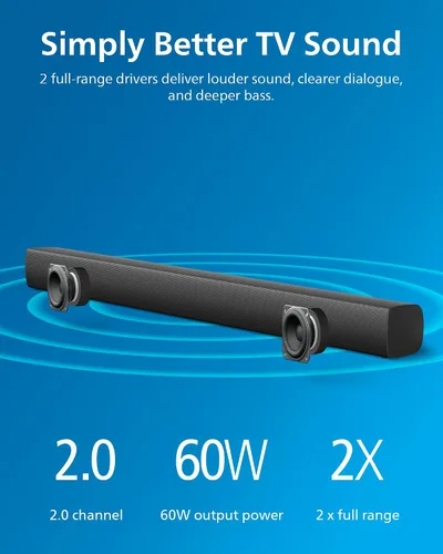 Vista 2 de Barra de sonido PHILIPS B4208 de 2.0 canales con Bluetooth, HDMI ARC y reproducción USB - Simplemente mejor sonido de TV