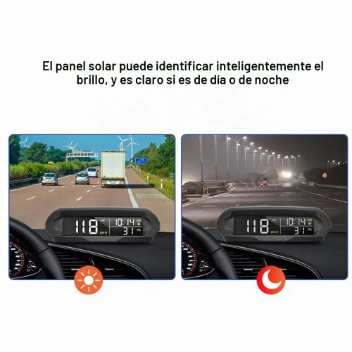 Vista 4 de Velocímetro solar digital para coche con pantalla LCD, visualización de cabeza arriba, alarma de exceso de velocidad, pantalla de KMH/MPH