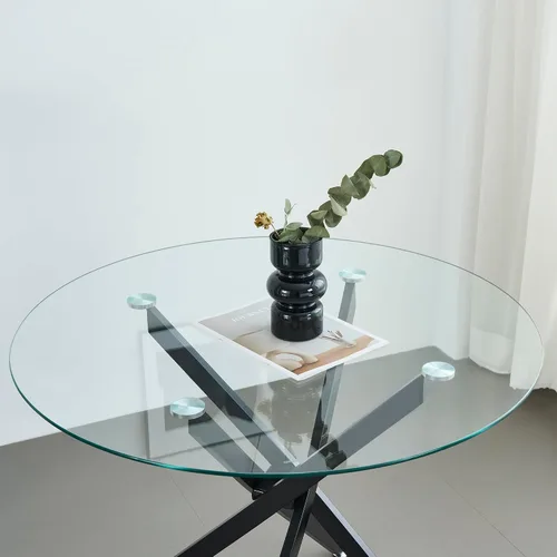 Vista 6 de Mesa de comedor redonda, mesa de cocina de vidrio de 36 pulgadas para 4 personas, mesa de comedor de vidrio templado con patas de metal plateadas
