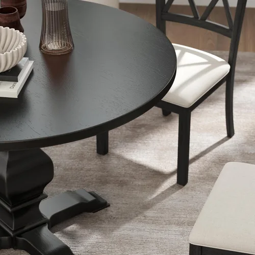 Vista 4 de Roundhill Furniture Havre - Mesa de comedor redonda con base de pedestal, color negro