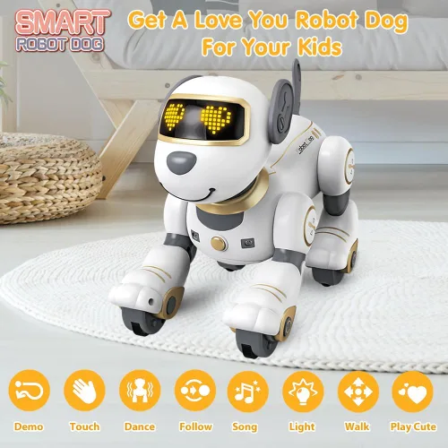 Vista 5 de VATOS Juguete de Perro Robot con Control Remoto para Niños - Perro Robot Inteligente Programable de 17 Funciones con Toque e Seguimiento, Perro