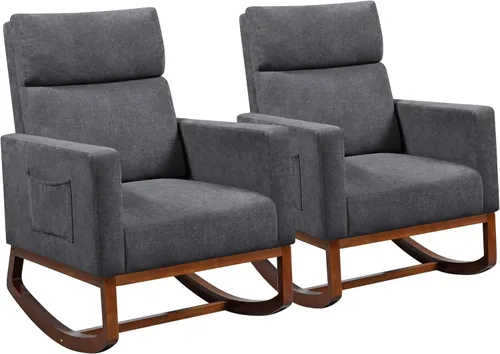 Vista 12 de Yaheetech Mecedora tapizada para cuarto de bebé, con patas de madera de goma, bolsillo lateral, sillón con respaldo alto para sala de estar, Beige