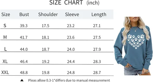 Vista 3 de Sunidol Sudaderas de manga larga con estampado de patas de perro para mujer, diseño de corazón, cuello redondo, camisetas casuales