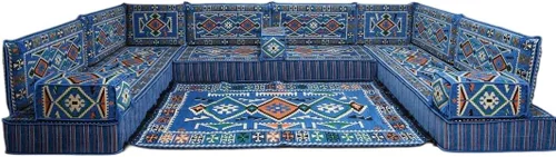 Vista 96 de arabicsofa Sofá en forma de U de estilo árabe para el suelo – Juego de Majlis hecho a mano – Sofá de estilo bohemio
