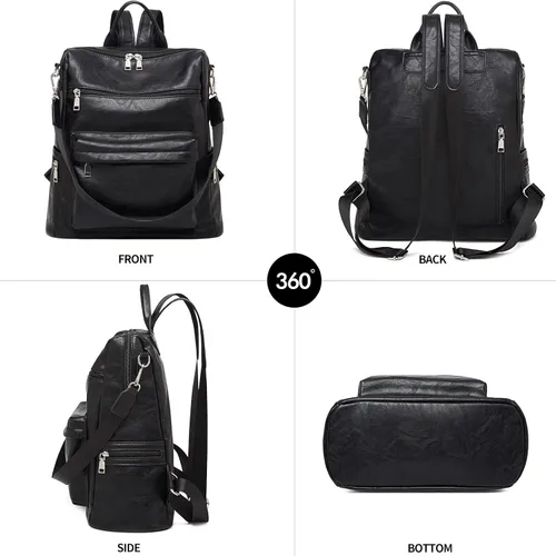 Vista 5 de FOXLOVER Mochila de moda para mujer, bolso de hombro grande convertible de cuero para mujer, Negro E, Classic