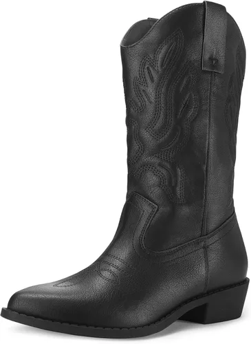 Vista 17 de mysoft Botas vaqueras para mujer, botas vaqueras de tacón grueso a media
