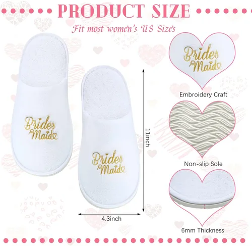 Vista 2 de Zhanmai Juego de 6 pares de pantuflas de boda para dama de honor, juego de 6 pantuflas de fiesta nupcial, sandalias de honor para novia, regalos