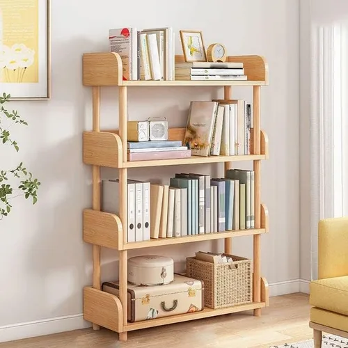 Vista 11 de Estantería de 3 niveles, estantería estándar para el hogar, moderna estantería de madera con estantes rectangulares para dormitorio, oficina Blanco