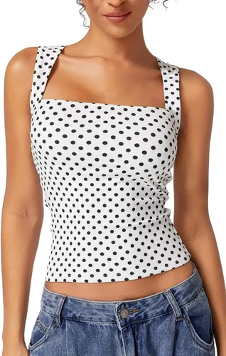 Vista 24 de QINSEN Camisetas básicas ajustadas de doble capa con cuello cuadrado para mujer Castaño