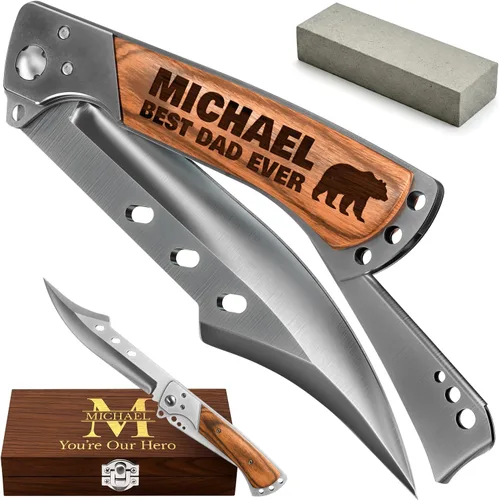 Vista 14 de Grand Way Cuchillo plegable de hoja larga – Cuchillos afilados para caza, senderismo, campamento, supervivencia táctica y trabajo para hombres