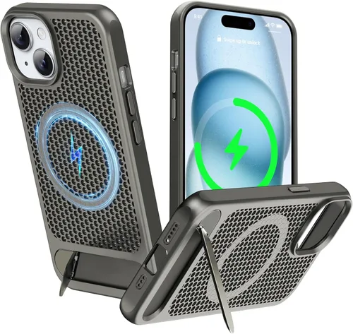 Vista 47 de Funda magnética de disipación de calor para iPhone 13 Pro Max, para MagSafe, protección contra caídas Coolingf, funda con función atril ajustable