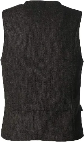 Vista 4 de Chaleco de vestir para hombre, talla grande, con 3 bolsillos, estilo casual, espiga, tweed, ajustado, chaleco sin mangas, para fiesta de graduación