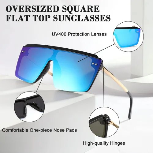Vista 3 de Gafas de sol cuadradas de gran tamaño para mujer y hombre, moda de moda, parte superior plana, protección UV400